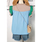 Sofia Blue Colorblock Ruffled Sleeve Frill V Neck Blouse