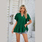 Sondra Green V Neck Tiered Double Ruffle Short Sleeve Blouse
