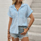 Sonia Blue Stripe Collared Neck Short Sleeve Shirt