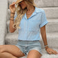Sonia Blue Stripe Collared Neck Short Sleeve Shirt