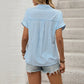 Sonia Blue Stripe Collared Neck Short Sleeve Shirt