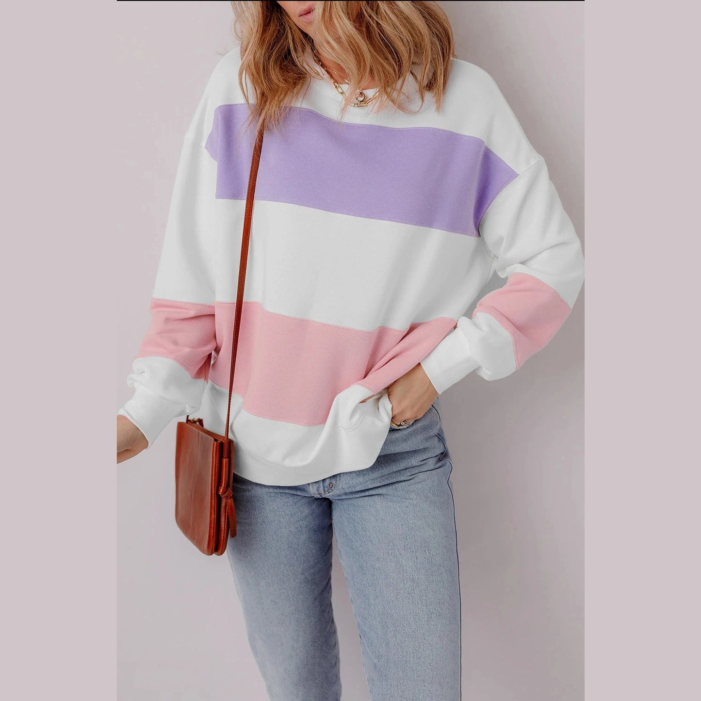 Sonja Colorblock Patchwork Drop Shoulder Crewneck Sweatshirt