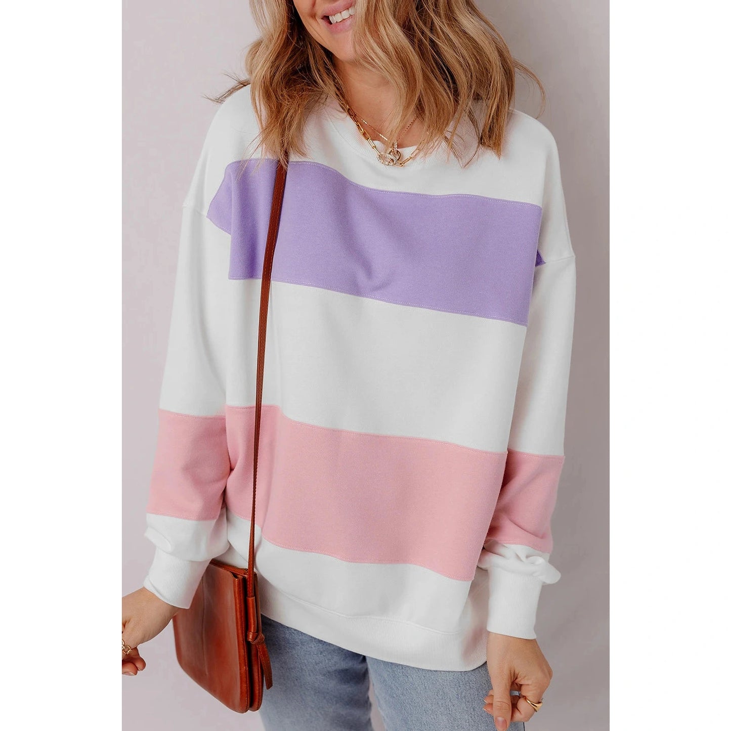 Sonja Colorblock Patchwork Drop Shoulder Crewneck Sweatshirt