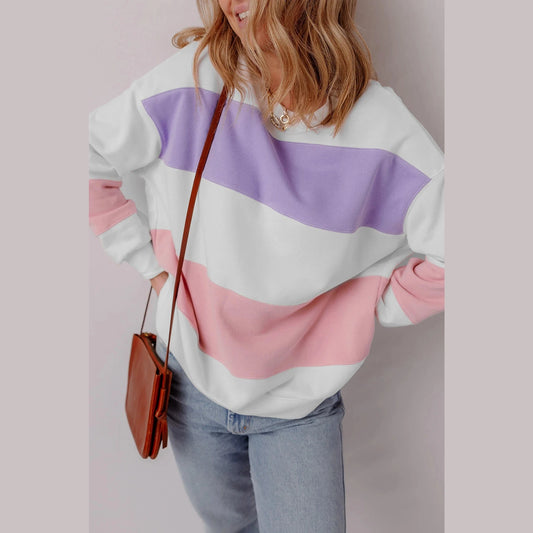 Sonja Colorblock Patchwork Drop Shoulder Crewneck Sweatshirt