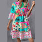 Sophila Multicolour Abstract Printed Half Sleeve Notched Neck Mini Dress