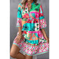 Sophila Multicolour Abstract Printed Half Sleeve Notched Neck Mini Dress