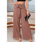 Sorcha Coffee High Waisted Tie Front Side Pocket Wide Leg Flowy Casual Pants