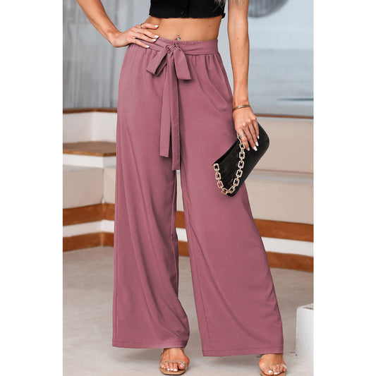 Sorcha Mauve High Waisted Tie Front Side Pocket Wide Leg Flowy Casual Pants