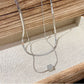 Silver Double Layer Square Pendant Snake Chain Necklace