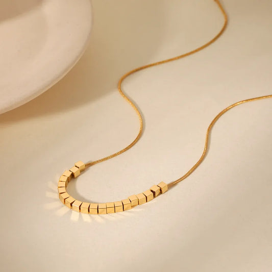 18K Gold Plated Square Pendant Snake Chain Necklace