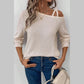 Stacie Textured Knit Asymmetric Shoulder Long Sleeve Top
