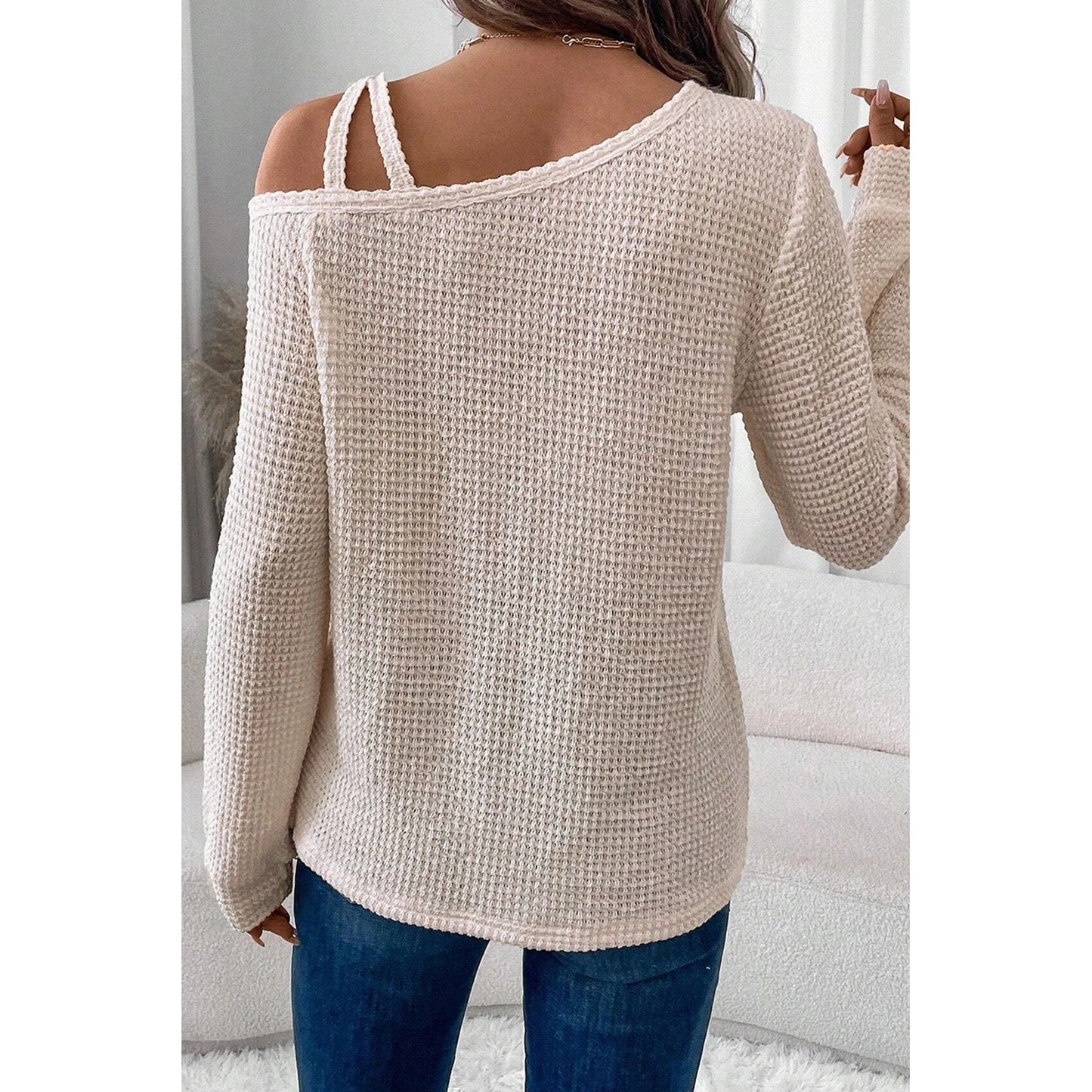 Stacie Textured Knit Asymmetric Shoulder Long Sleeve Top