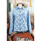 Sky Blue Star Print Light Wash Raw Hem Denim Jacket