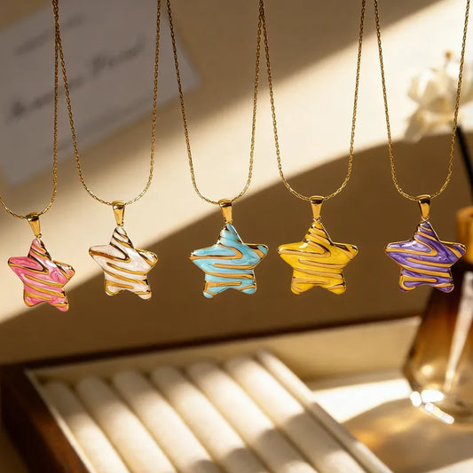 Enamel Star Pendant Necklace - 5 Colors