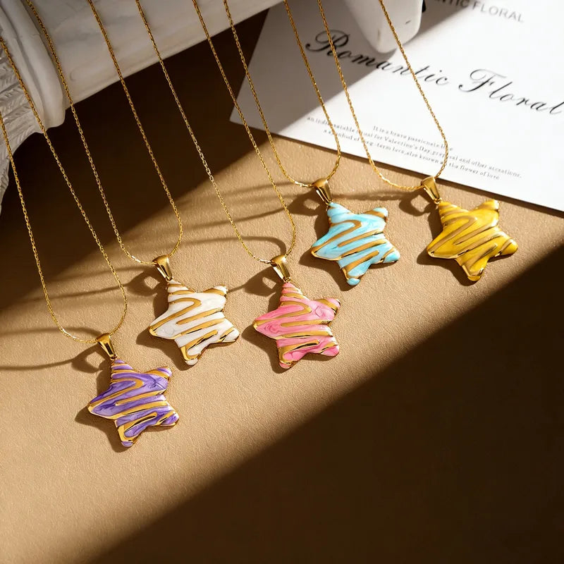 Enamel Star Pendant Necklace - 5 Colors