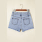 REDUCED!!!  Stassia Beau Blue Rhinestone Light Wash Raw Hem High Waist Denim Shorts  REDUCED!!!