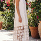 Stellan Sheer Hollowed Floral Lace Hem Patchwork Loose Halter Dress