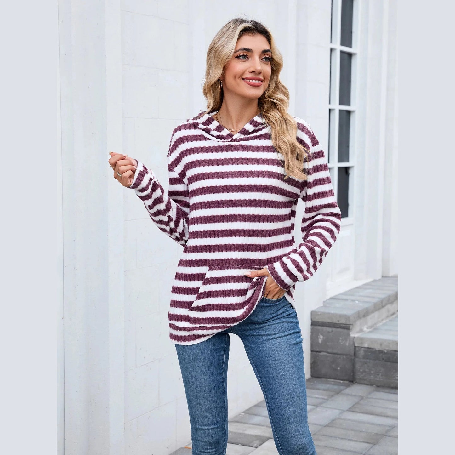 Stella Purple Striped Drop Shoulder Hoodie