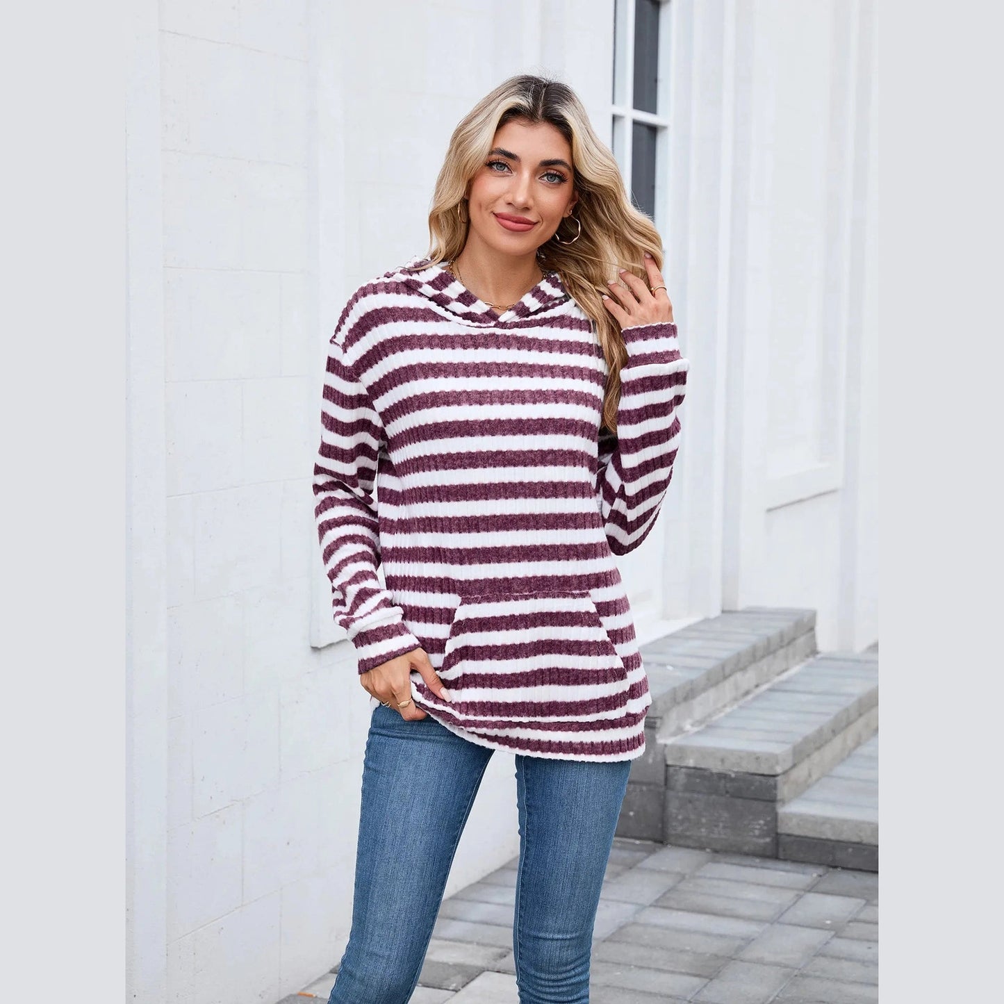 Stella Purple Striped Drop Shoulder Hoodie