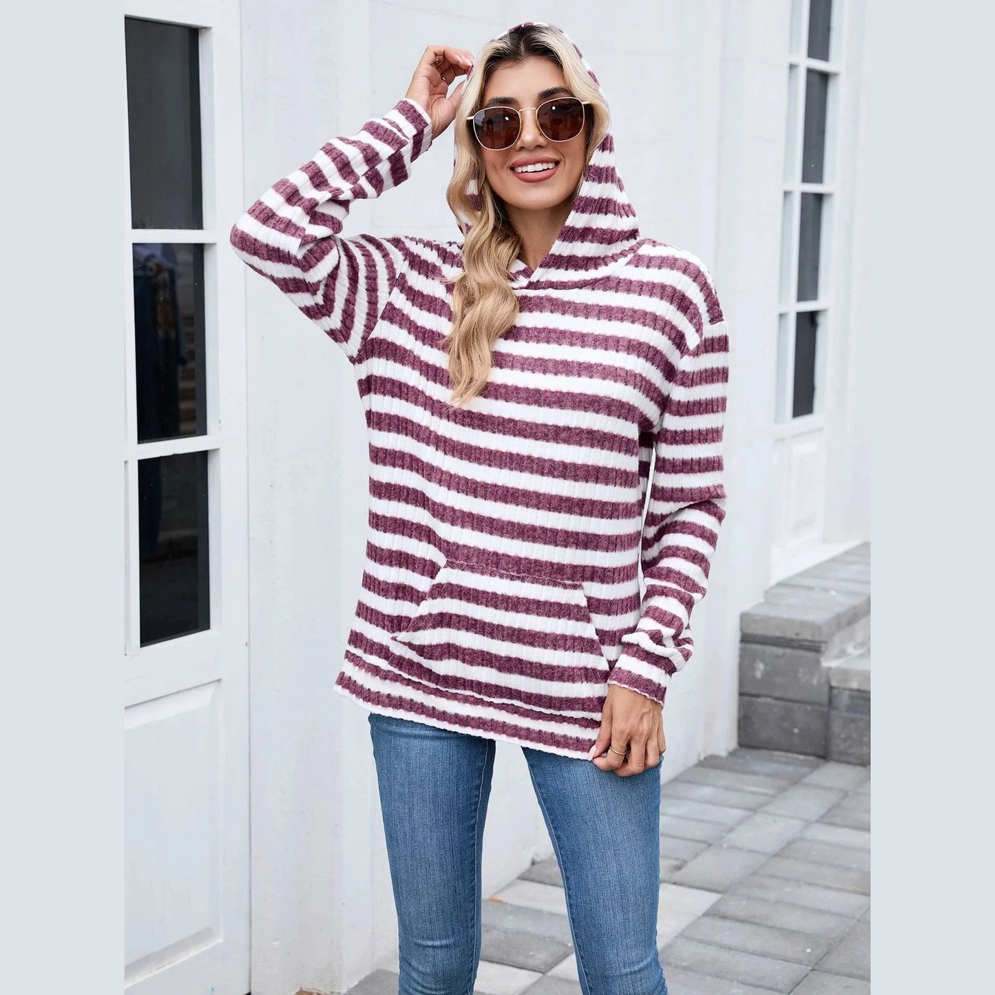 Stella Purple Striped Drop Shoulder Hoodie