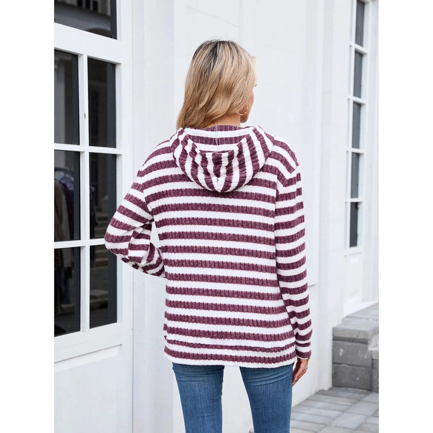 Stella Purple Striped Drop Shoulder Hoodie