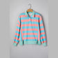 RTS Pink Stripe Colorblock Drop Shoulder Buttoned Collar Side Slit Pullover Top