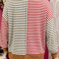 RTS Red Striped Colorblock V Neck Long Sleeve Top