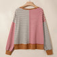 RTS Red Striped Colorblock V Neck Long Sleeve Top
