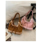 Faux Shearling Shoulder Bag with Bow Detail - 4 Colors