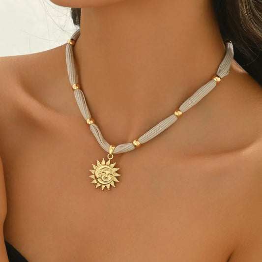 Sun Necklace with Silk Scarf Cord
