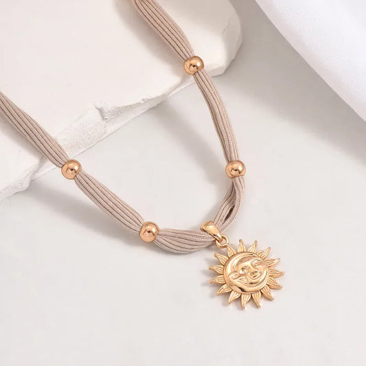 Sun Necklace with Silk Scarf Cord
