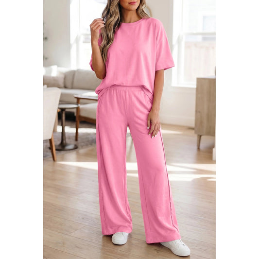 Susan Pink Oversize Tee Pocketed Casual Pants 2pcs Outfit