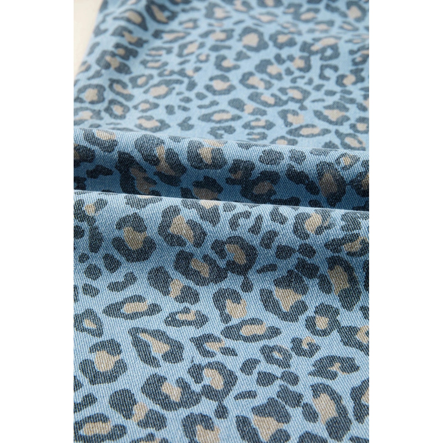 Susina Blue Leopard Print Exposed Seam Detail Wide Leg Drawstring Jeans