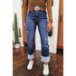 Suzan Folded Cuffs Distressed Straight High Waist Jeans