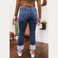 Suzan Folded Cuffs Distressed Straight High Waist Jeans
