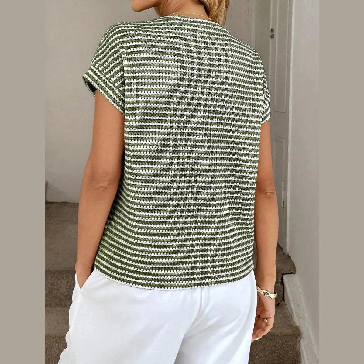Suzan Sage Green Breeze Stripe Top