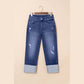Suzan Folded Cuffs Distressed Straight High Waist Jeans
