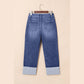 Suzan Folded Cuffs Distressed Straight High Waist Jeans