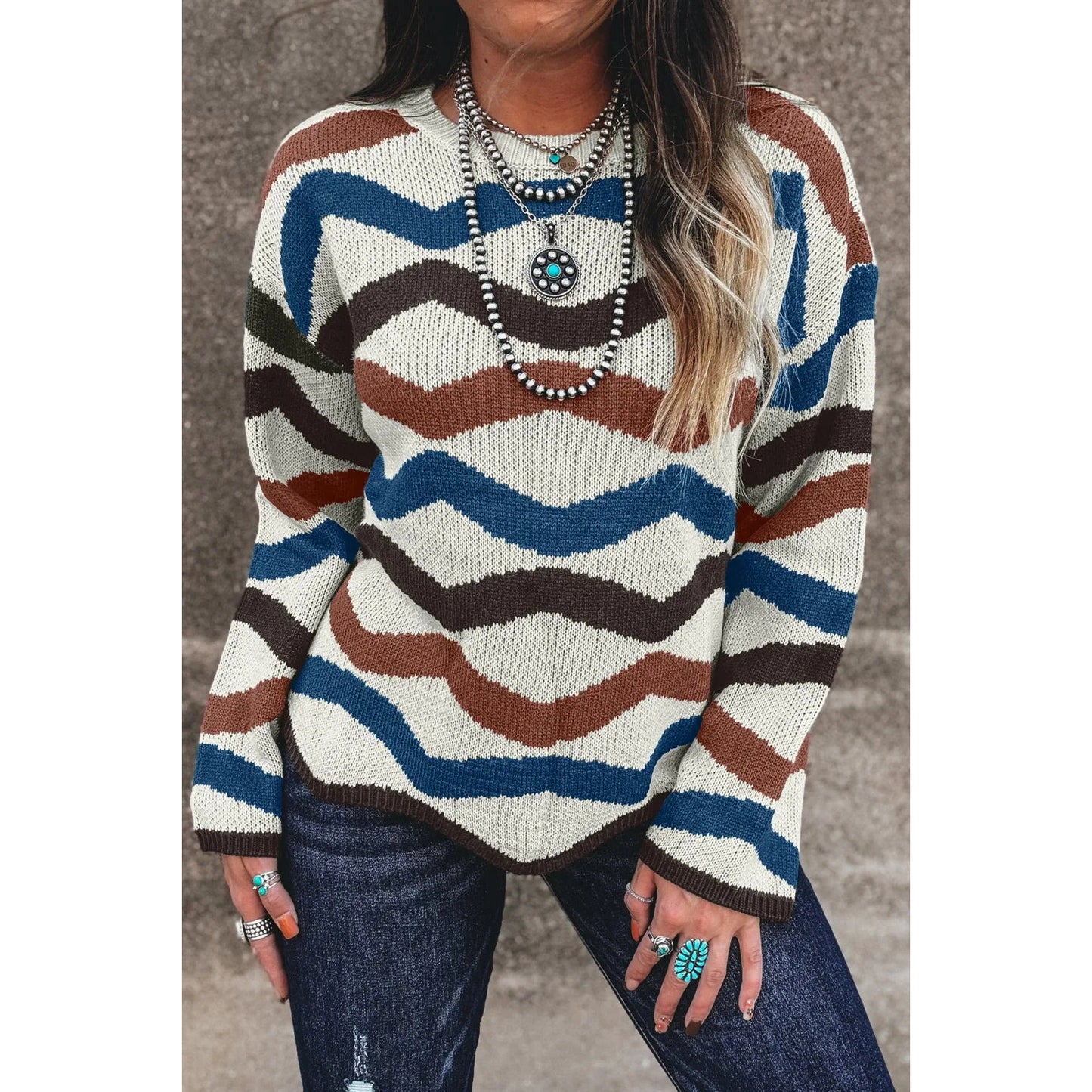 RTS Retro Wave Print Western Sweater