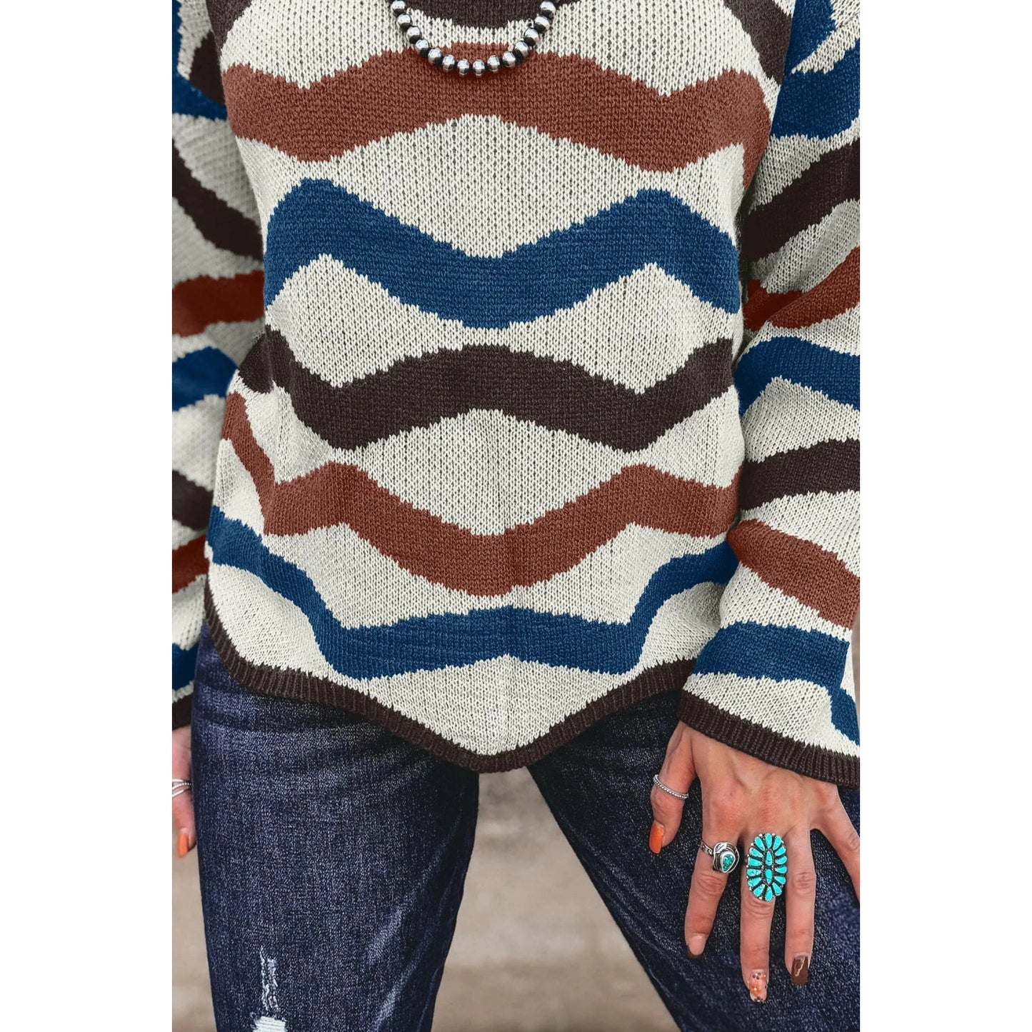 RTS Retro Wave Print Western Sweater