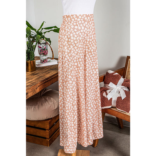 Sybil Khaki Boho Floral High Waist Flare Pants