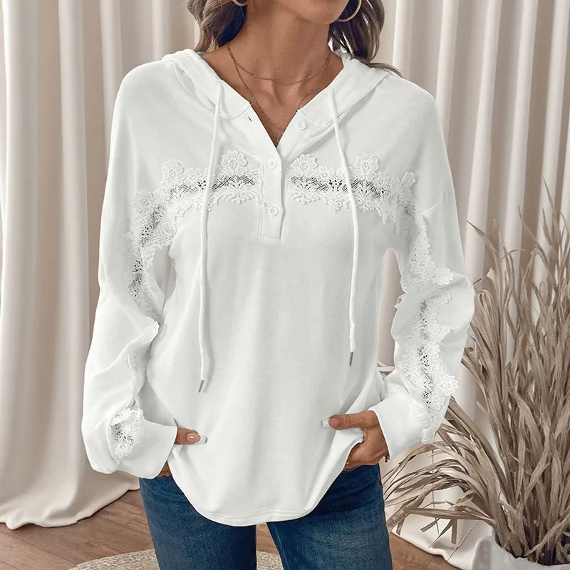Sylvie Lace Detail Long Sleeve Drawstring Hoodie