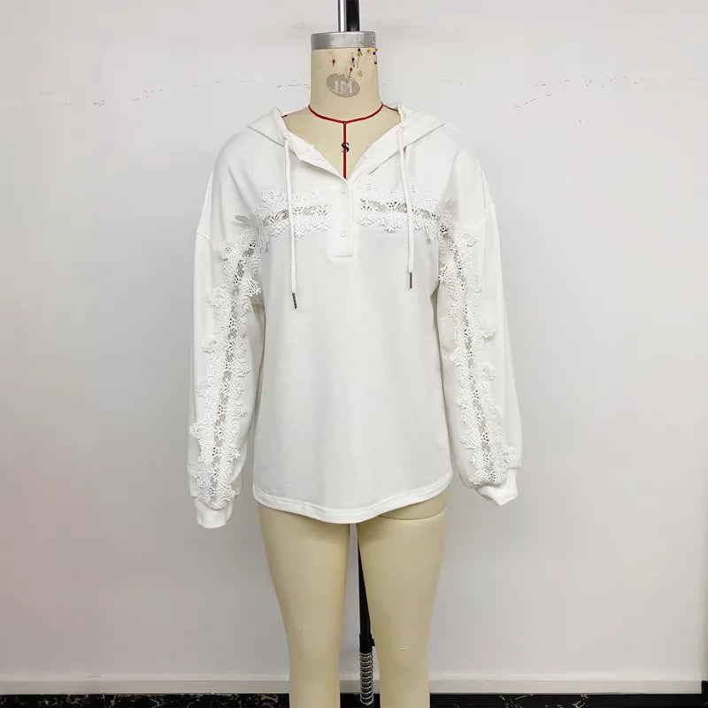 Sylvie Lace Detail Long Sleeve Drawstring Hoodie