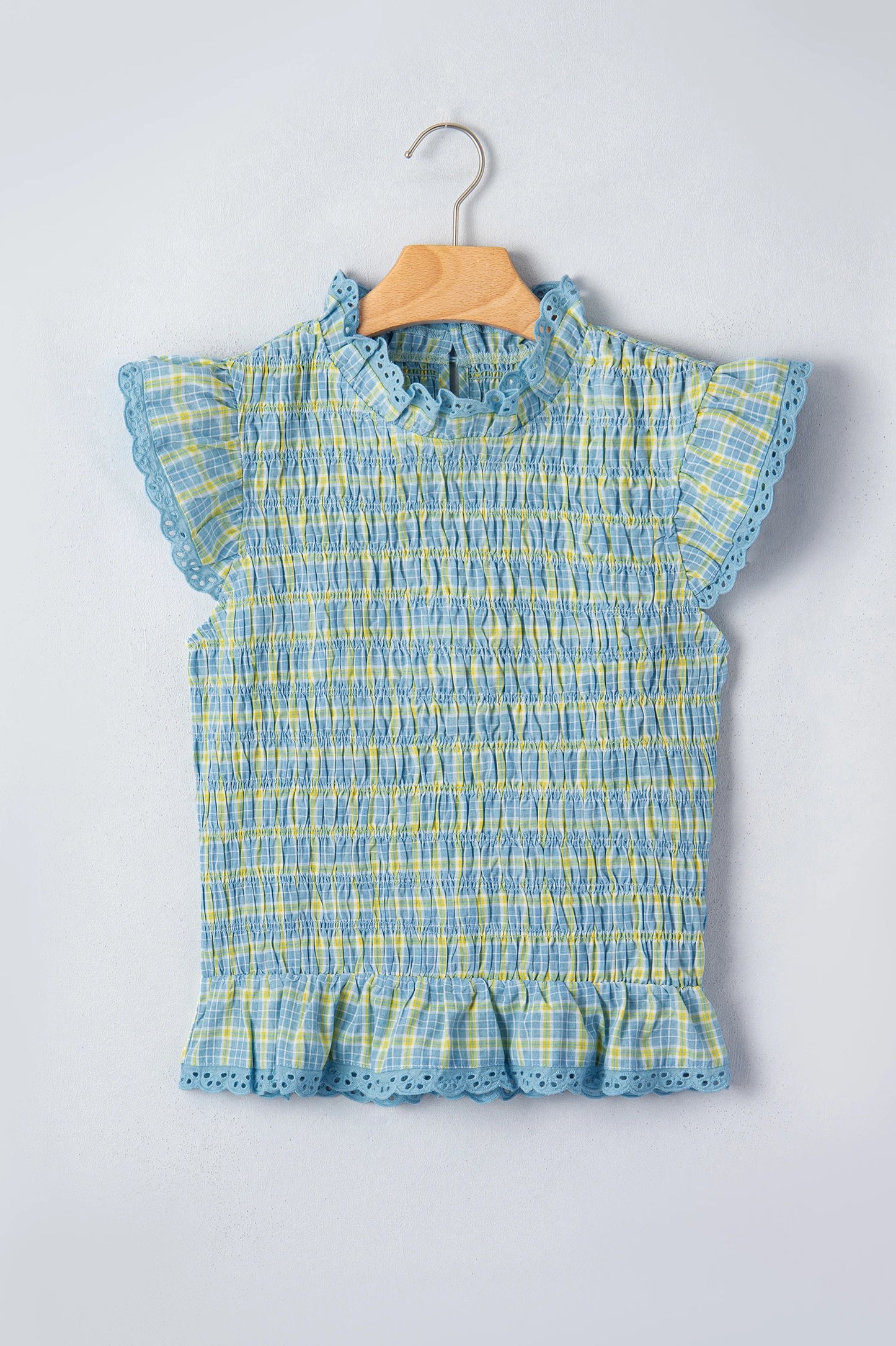Theresa Gingham Smoked Lace Trim Tank Top