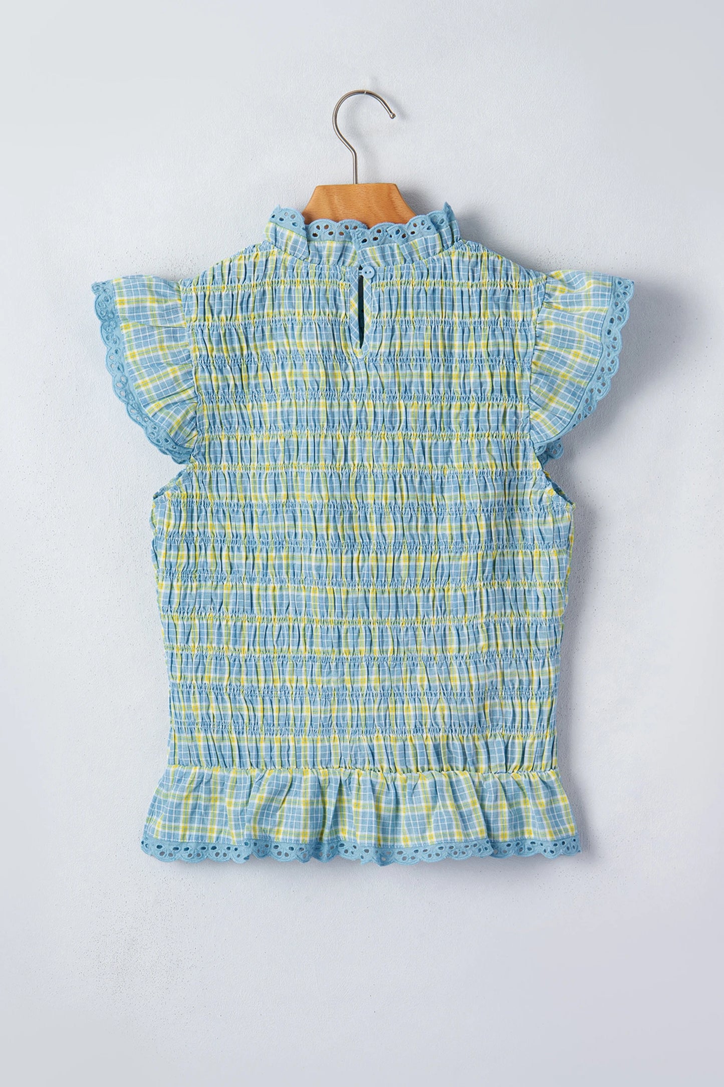 Theresa Gingham Smoked Lace Trim Tank Top