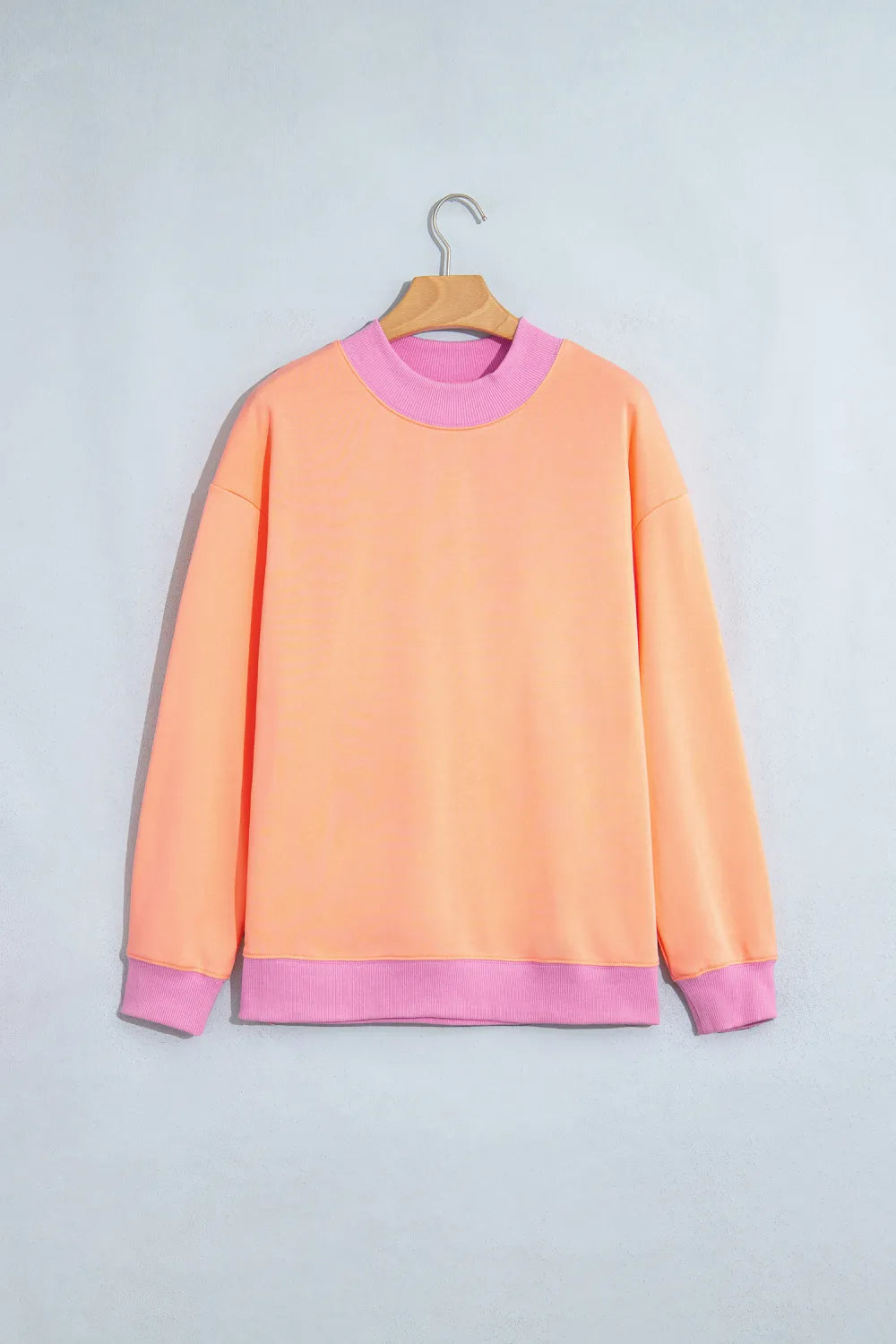 Tailor Grapefruit Orange Colorblock Trim Crewneck Long Sleeve Pullover Sweatshirt