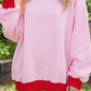 Tailor Pink Colorblock Trim Crewneck Long Sleeve Pullover Sweatshirt