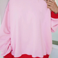 Tailor Pink Colorblock Trim Crewneck Long Sleeve Pullover Sweatshirt