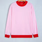 Tailor Pink Colorblock Trim Crewneck Long Sleeve Pullover Sweatshirt