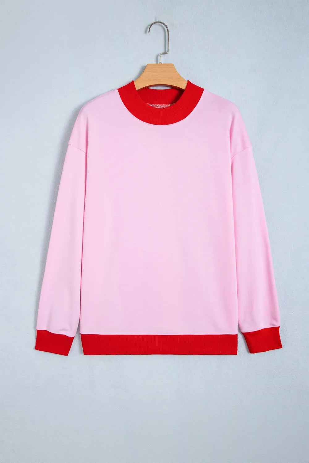Tailor Pink Colorblock Trim Crewneck Long Sleeve Pullover Sweatshirt